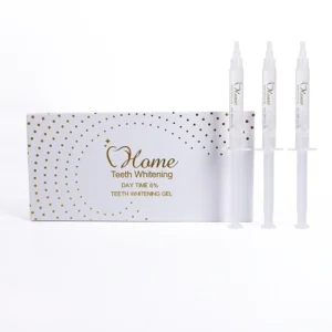 Home Teeth Whitening Day Time 6% Gel featuring a box and syringes for teeth whitening